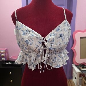 Fairycore Cottagecore Ruffle Hem Lace-Up Corset Crop Top